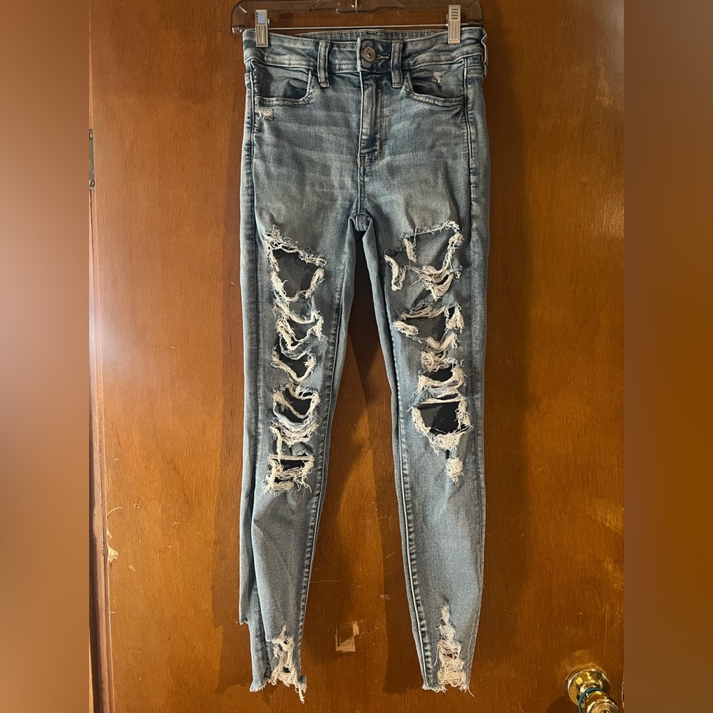 American Eagle Outfitters Ripped Skinny Jeans in Gray